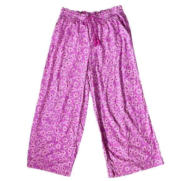 Knox Rose Pants - Knox Rose Drawstring Fuschia Paisley Pants - Size L